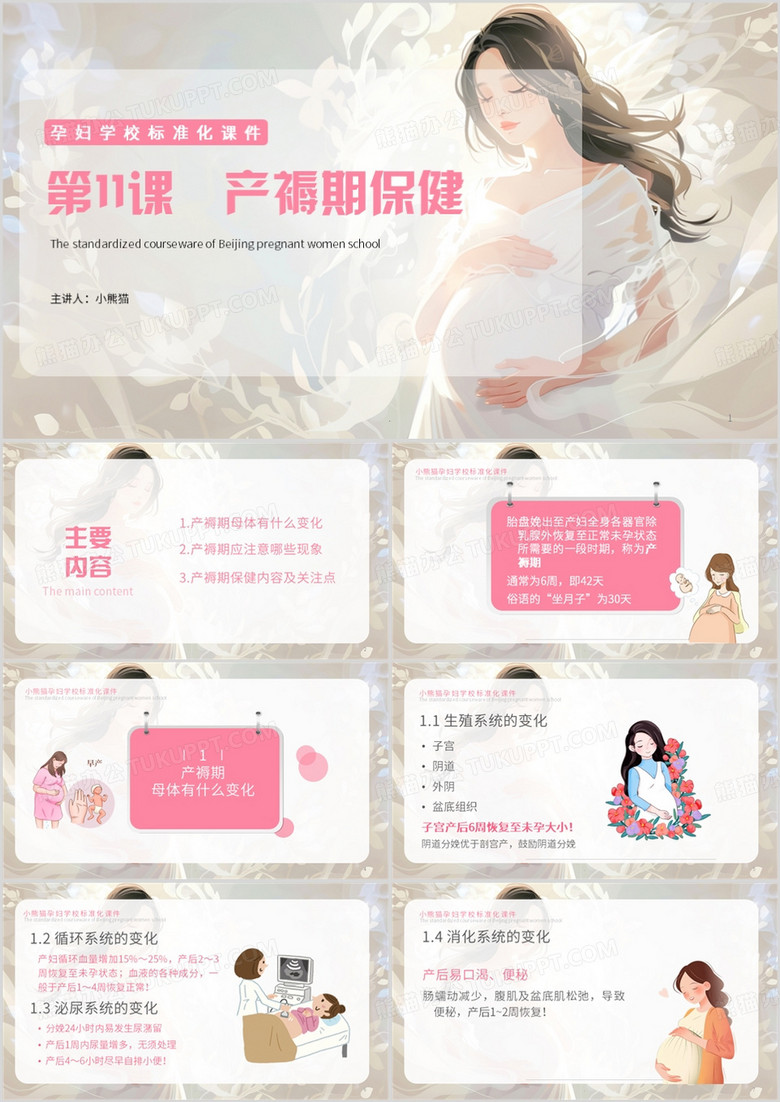粉色清新风产褥期保健培训PPT模板