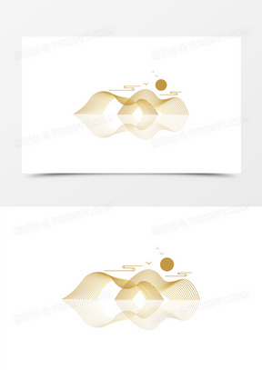 一组金色简约线条山水装饰合集四素材