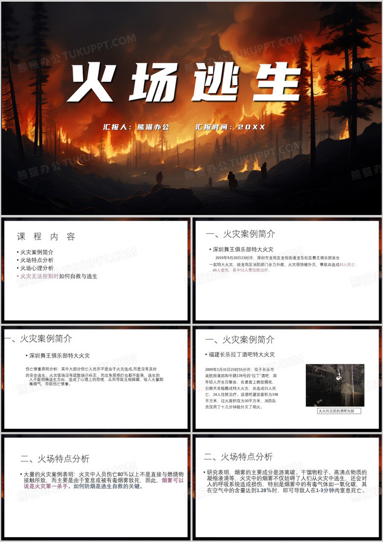 红色简约风消防疏散逃生PPT模板