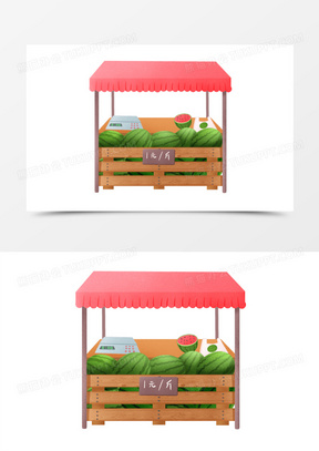 手绘路边摊卖西瓜元素