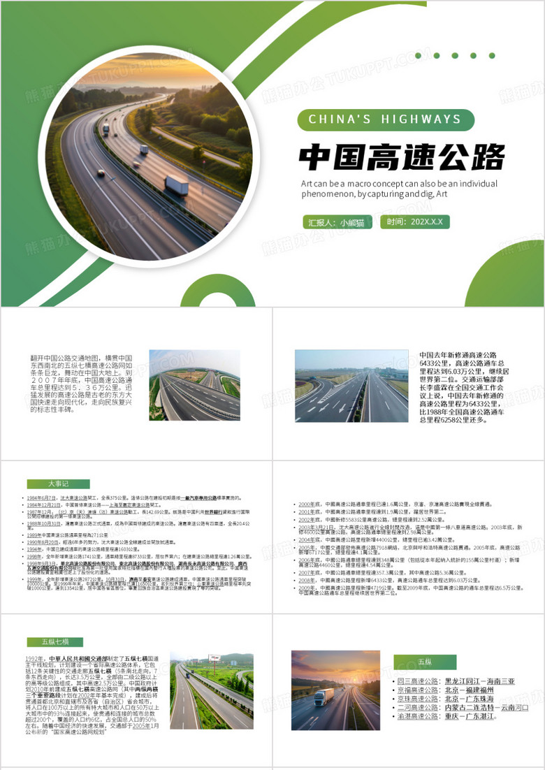 绿色简约风中国高速公路PPT模板