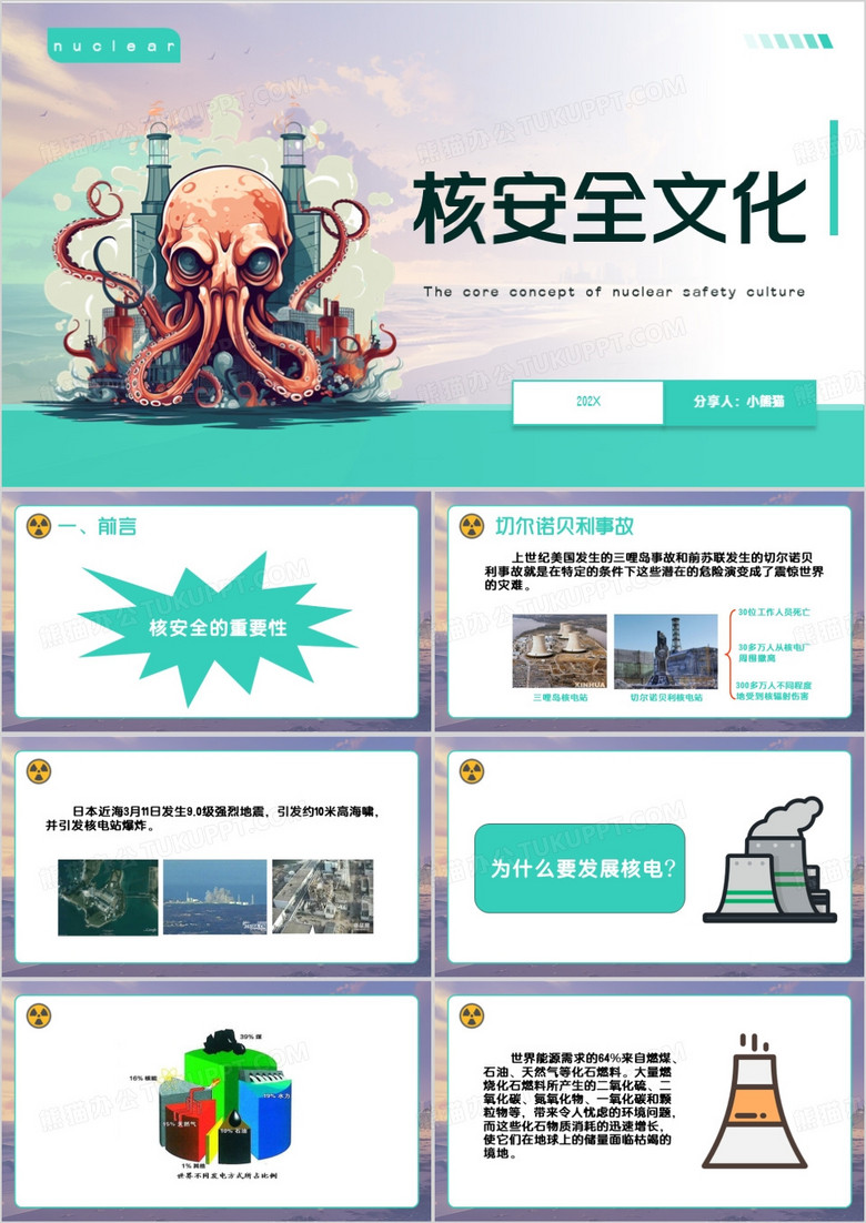 绿色简约风核安全文化PPT模板