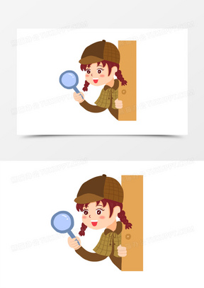 手绘卡通女侦探调查免抠元素
