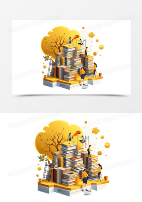 创意3d图书馆场景元素