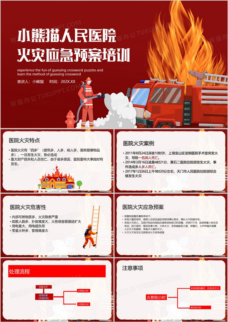 红色卡通风医院消防安全培训PPT模板