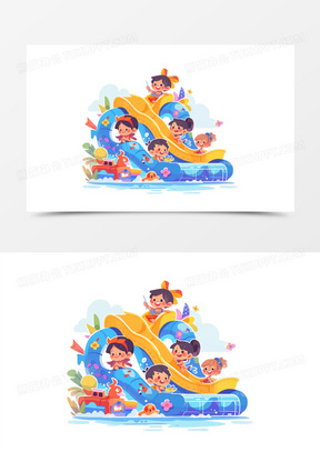 游乐园水上滑滑梯插画