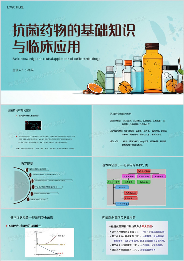 绿色简约风抗菌药物知识的合理应用PPT模板