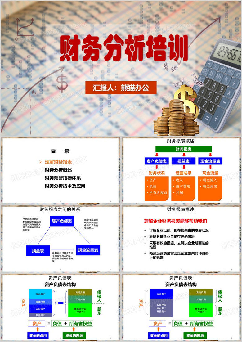 红色简约风财务分析培训PPT模板
