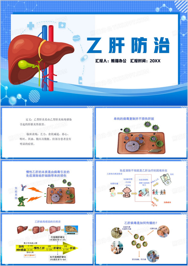 蓝色简约风乙肝防治PPT模板