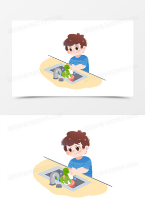 小男孩帮忙洗菜设计元素