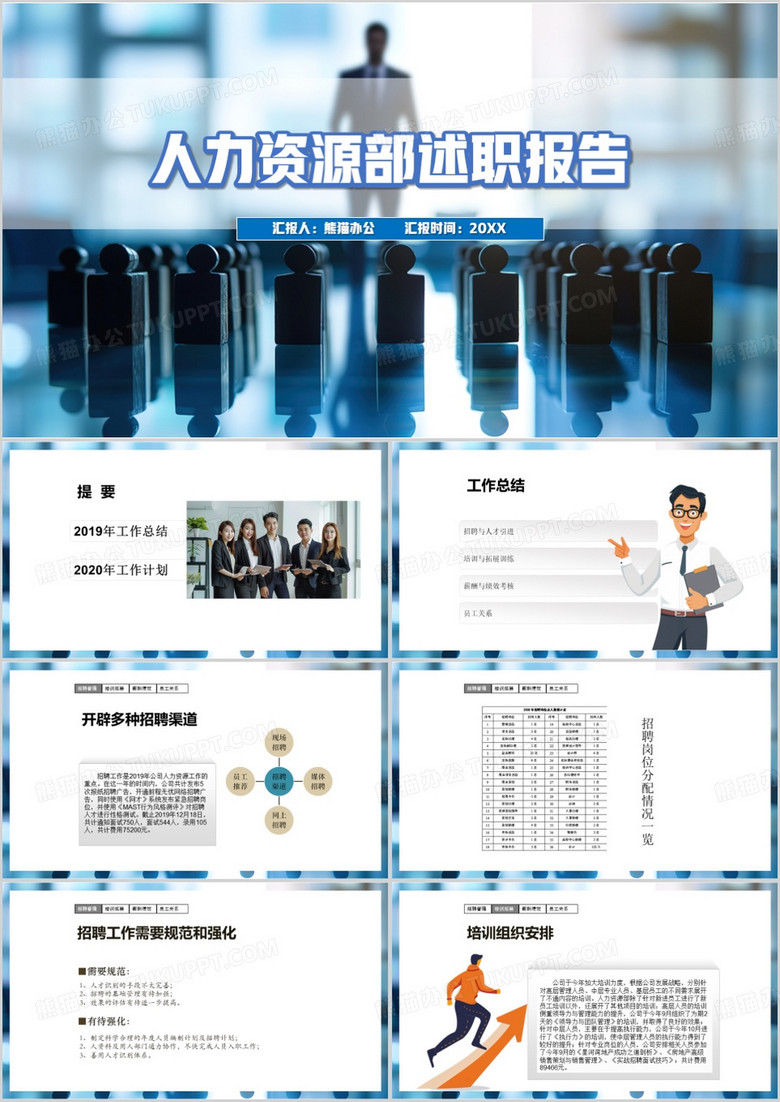 蓝色商务风HR年底述职报告解读PPT模板