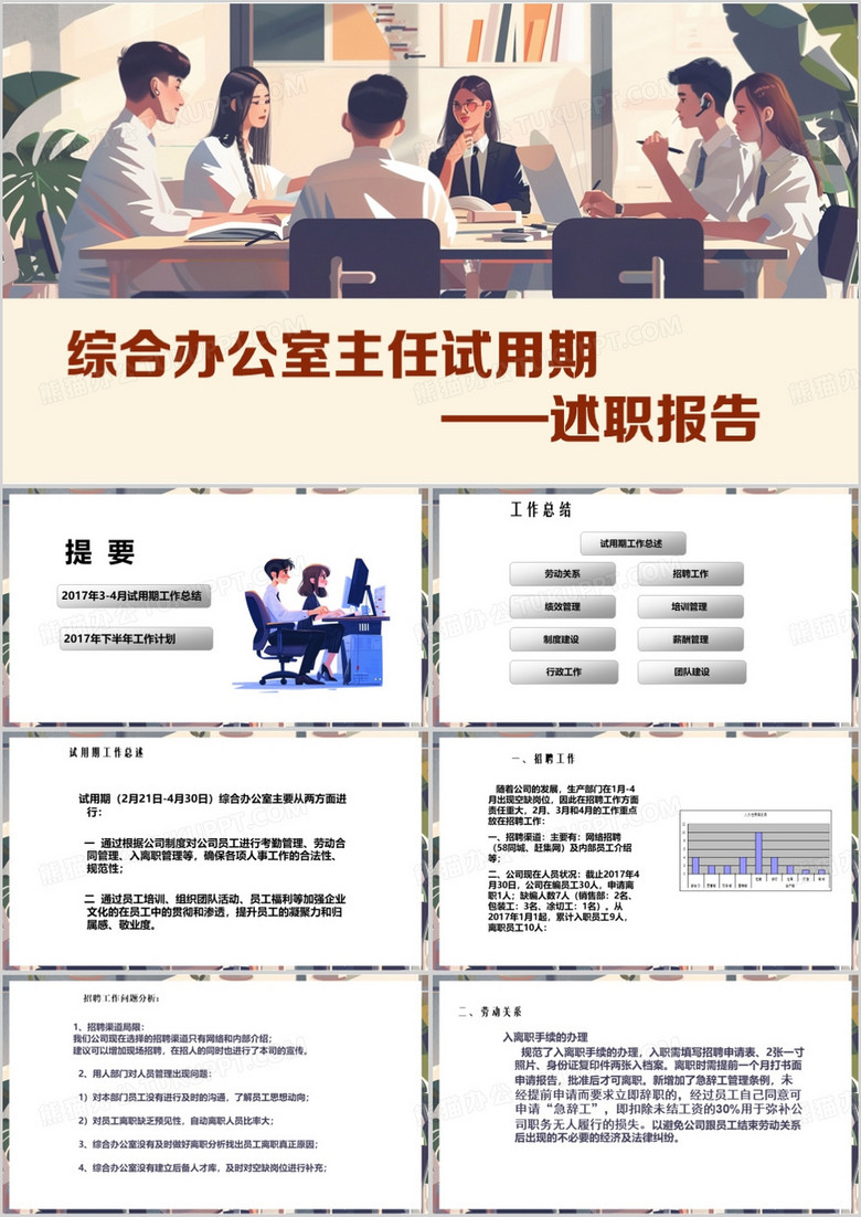 简约风综合办公室主任试用期述职报告PPT模板