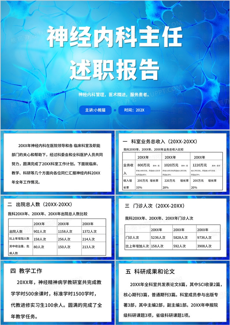 蓝色简约风神经内科主任述职报告PPT模板