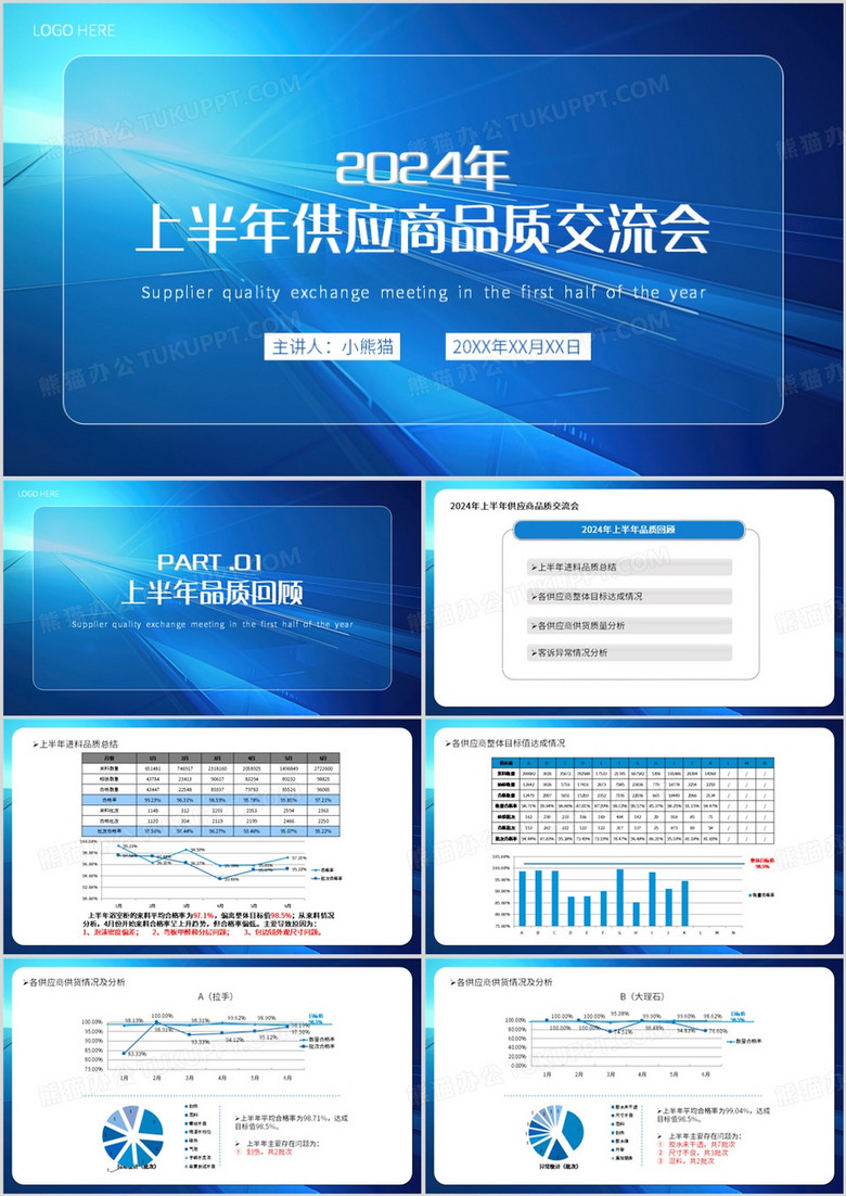 蓝色简约风上半年供应商品质交流会PPT模板
