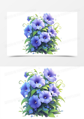 手绘插画一簇牵牛花