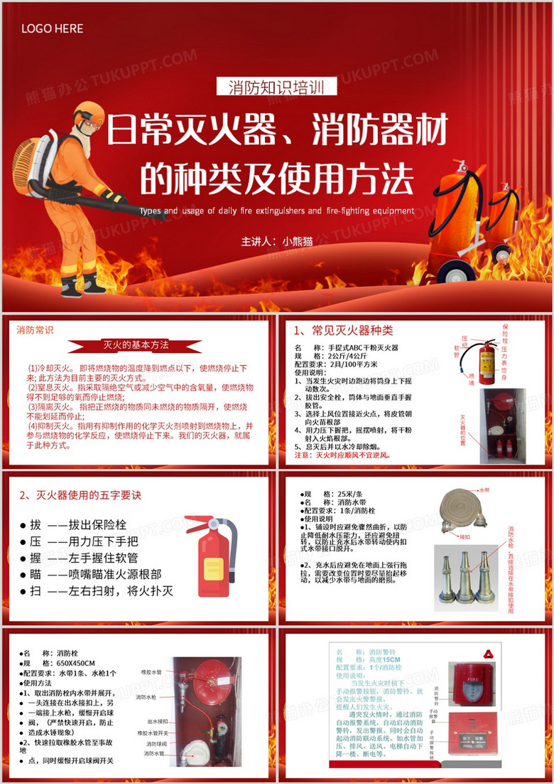 红色简约风消防安全知识培训PPT模板