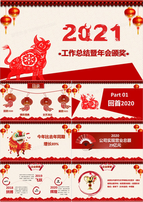2021中国红剪纸喜庆工作总结暨年会颁奖模板
