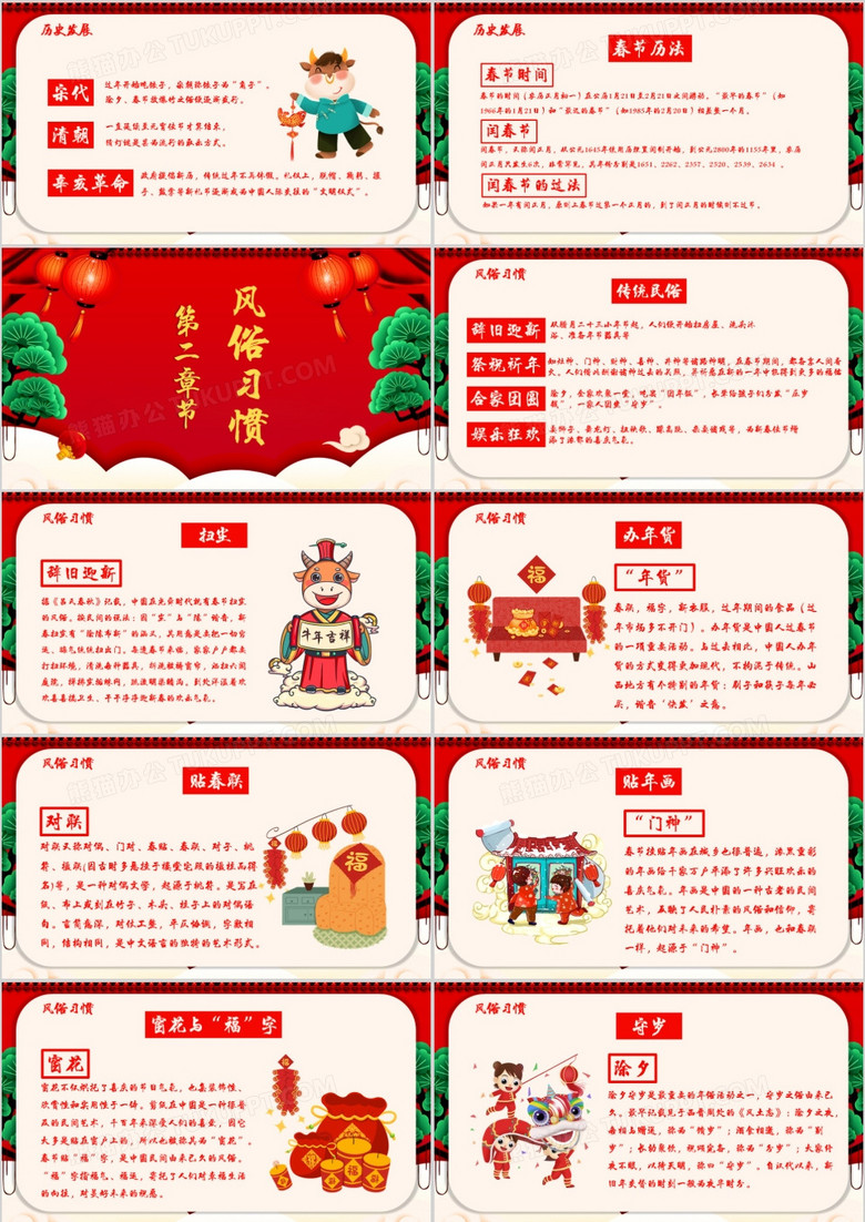 喜庆中国风牛年大吉春节由来介绍ppt模板no.