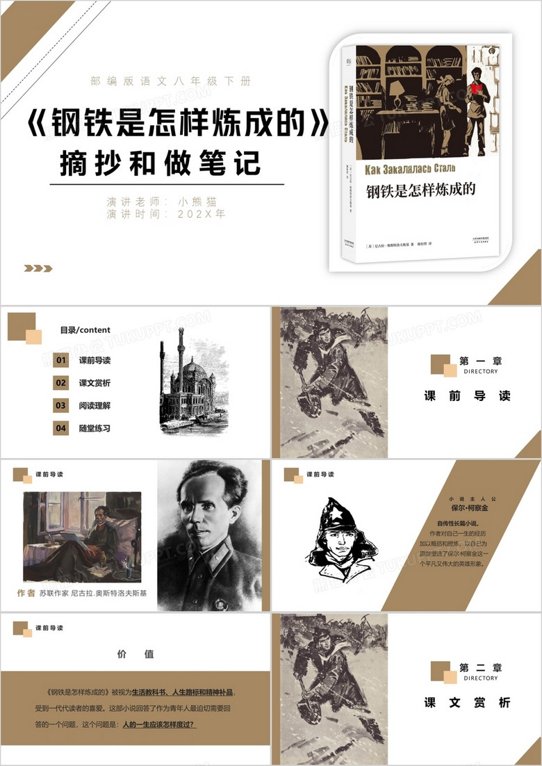 部编版八年级语文下册钢铁是怎样炼成的课件PPT模板