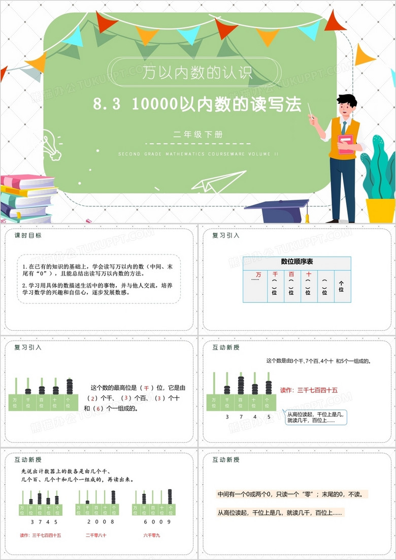 部编版二年级数学下册以内数的读写法课件ppt模板下载 熊猫办公