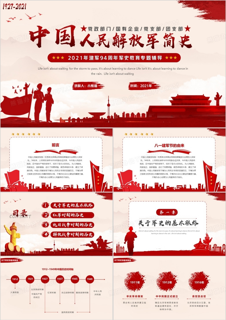 红色党政风中国人民解放军简史动态PPT模板