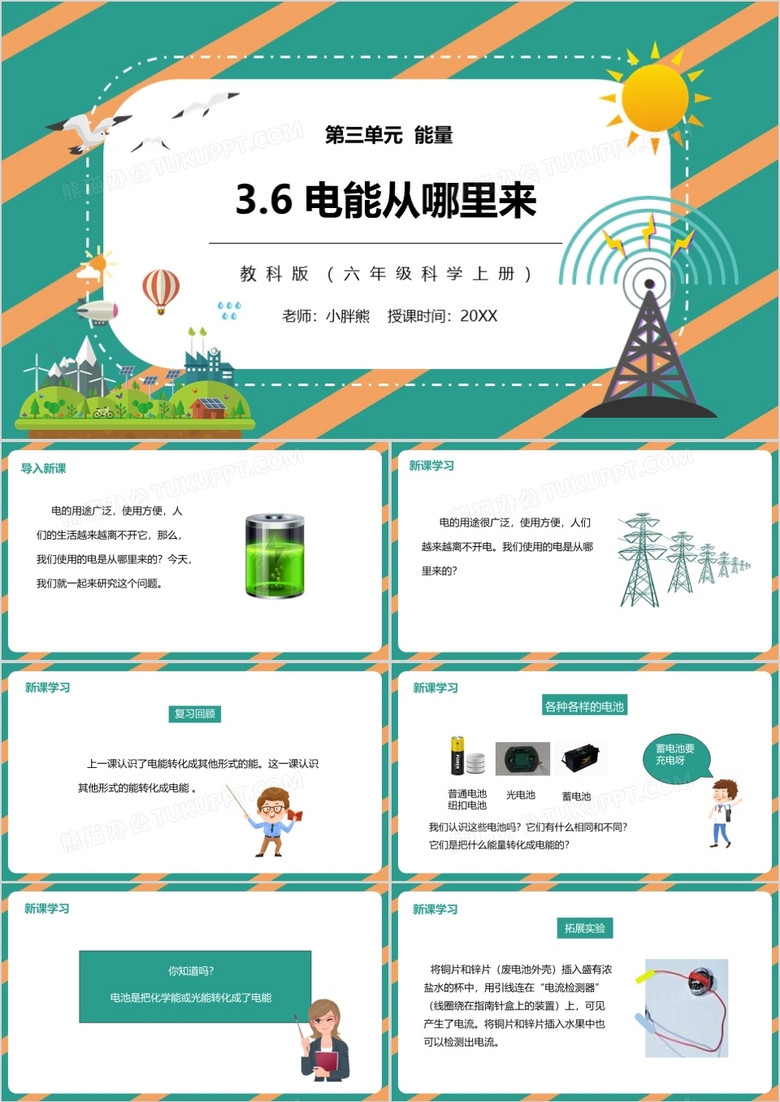 教科版六年级科学上册电能从哪里来ppt模板