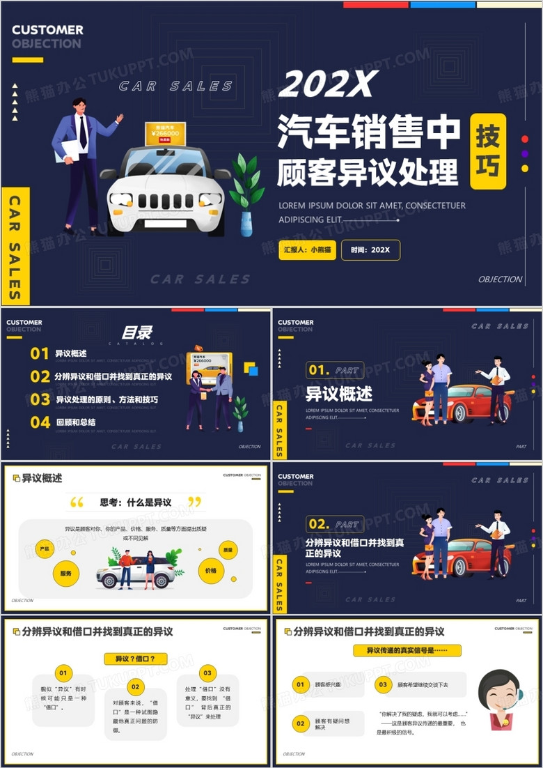 汽车销售中顾客异议处理技巧知识培训PPT模板
