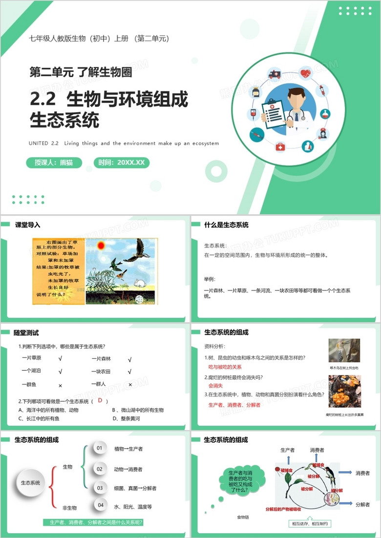  部编版七年级生物上册生物与环境组成生态系统课件PPT模板