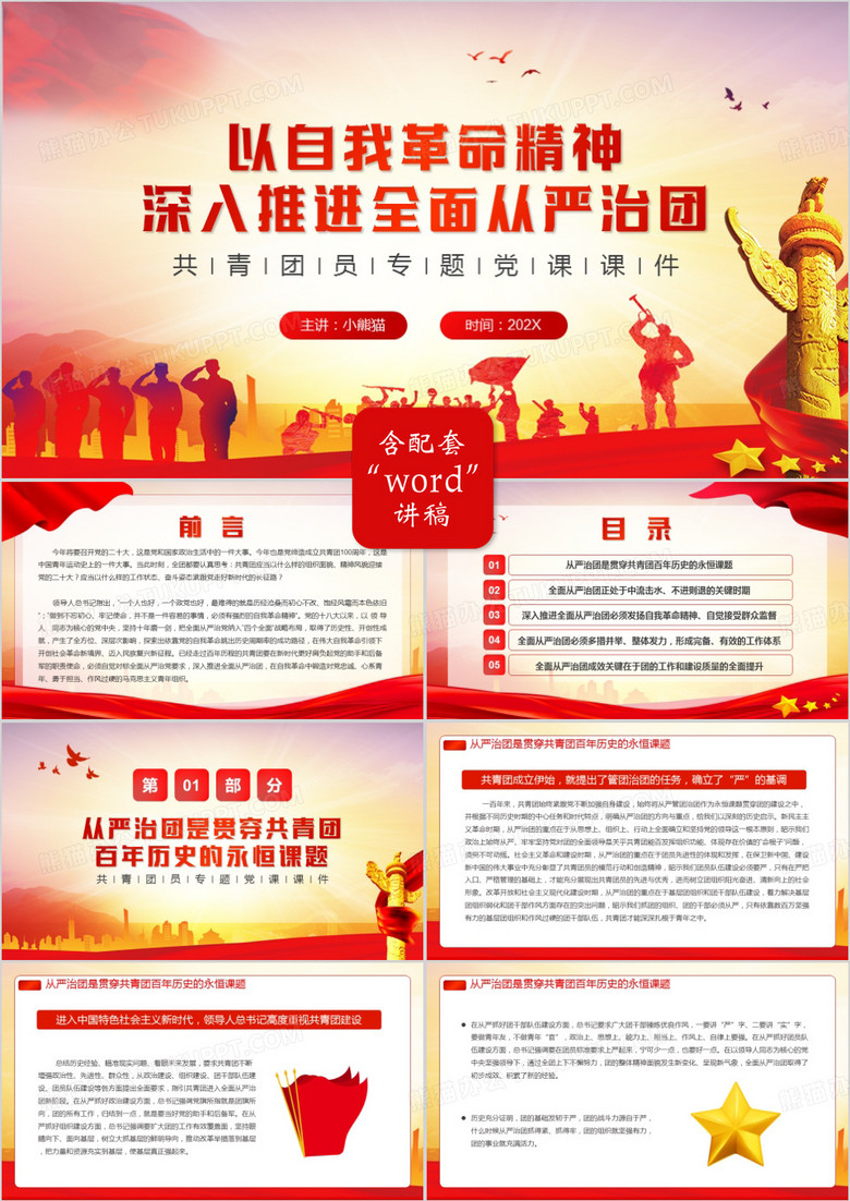 以自我革命精神深入推进全面从严治团PPT模板