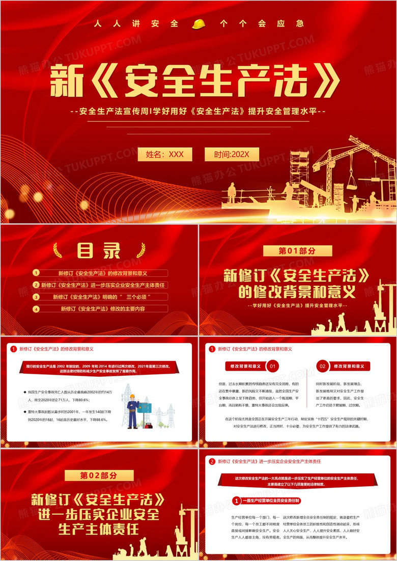 红色简约风新安全生产法PPT模板