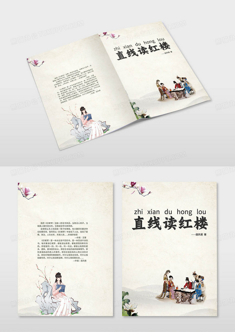 黄色复古风直线读红楼红楼梦画册封面修改