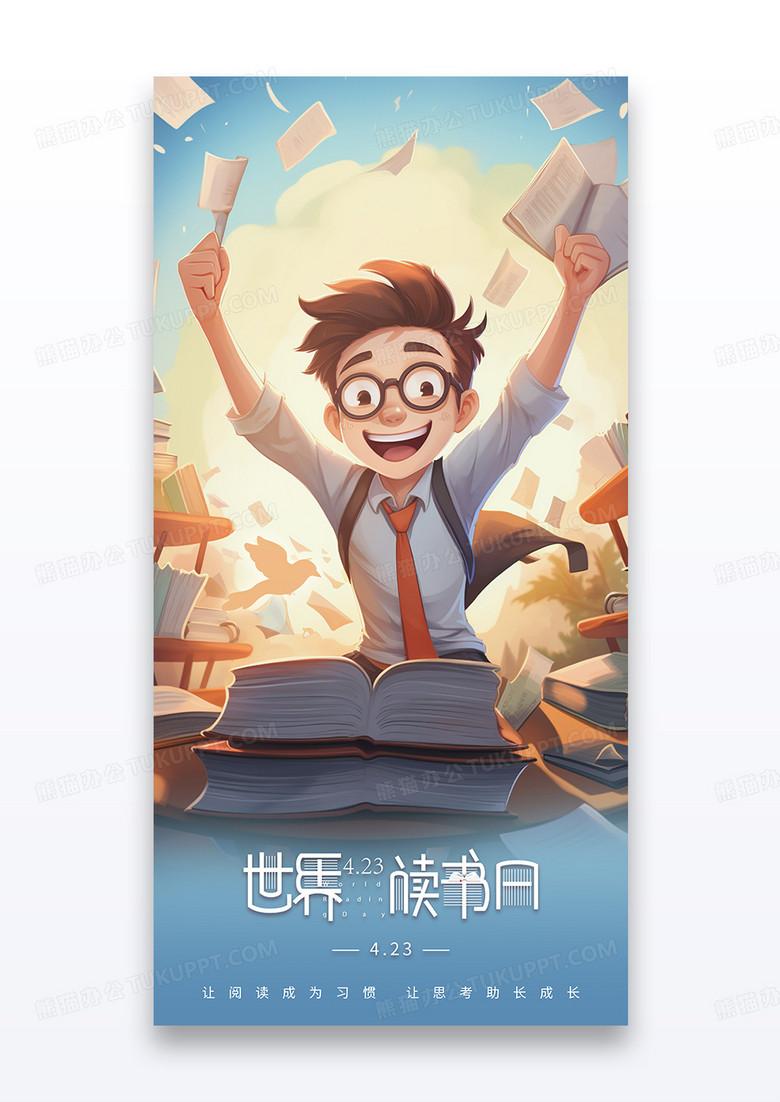 简约插画世界读书日宣传海报