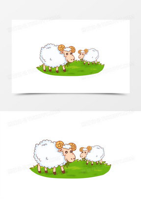 手绘卡通小羊吃草免抠元素