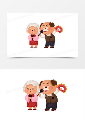重阳节卡通老人唱歌元素