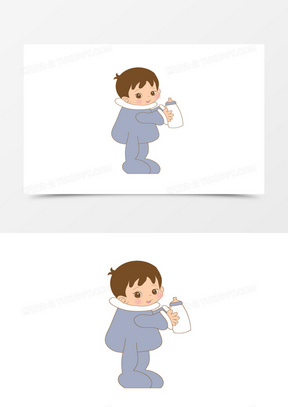 卡通创意可爱拿奶瓶男孩手绘元素