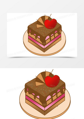 手绘美味彩色卡通风方形水果蛋糕下午茶甜点