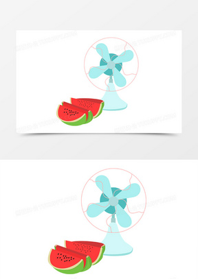 夏天电风扇西瓜创意手绘元素