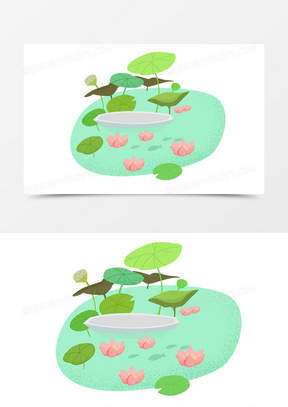 夏天荷花荷叶植物手绘元素