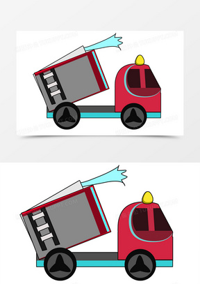 手绘精美消防车喷水卡通元素