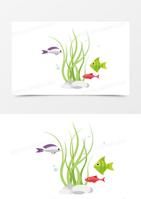 海洋日水草和鱼装饰素材1856矢量卡通海底世界儿童画背景素材19012
