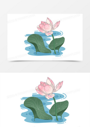 1584手绘卡通池塘里的鸭群免抠元素190清新立夏池塘小船卡通柳条二十