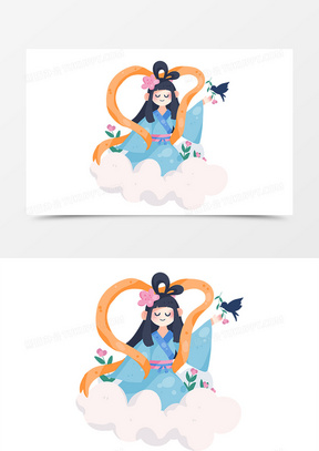 矢量七夕织女卡通形象免抠元素