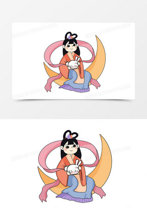 卡通中秋节嫦娥抱兔形象元素设计