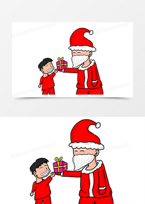 圣诞老人送礼物小孩卡通红色
