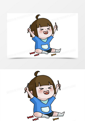 手绘卡通坐在地上的小女孩