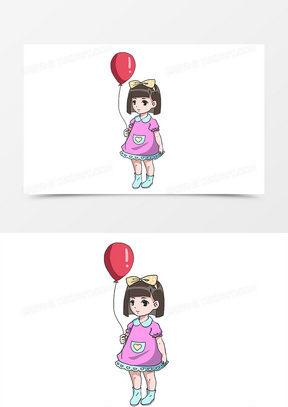 手绘儿童节拿气球的小女孩元素