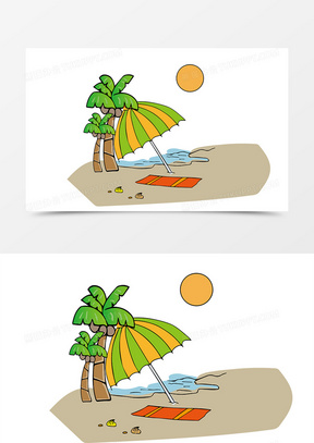 手绘沙滩矢量图插画