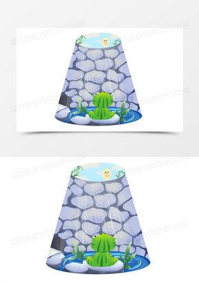 手绘寓言井底之蛙与鸟儿对话免抠素材