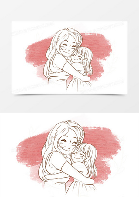 可爱卡通小清新母亲节拥抱母女手绘素材