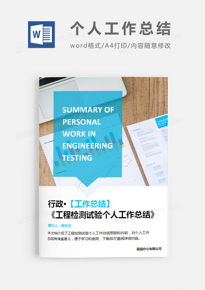 工程检测试验个人工作总结简约word模板